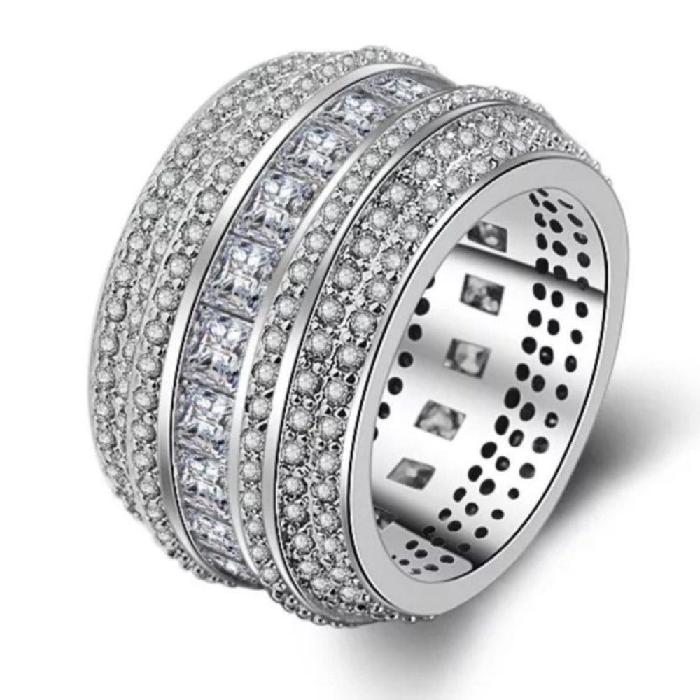 DIAMOND BAND 925 STERLING SILVER RING - Picture 3 of 4